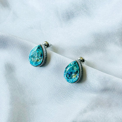 Aqua Blue Indicolite Swarovski Crystal Silver Plated Stud Earrings