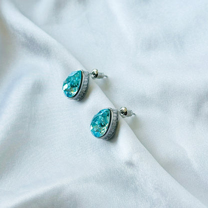 Aqua Blue Indicolite Swarovski Crystal Silver Plated Stud Earrings