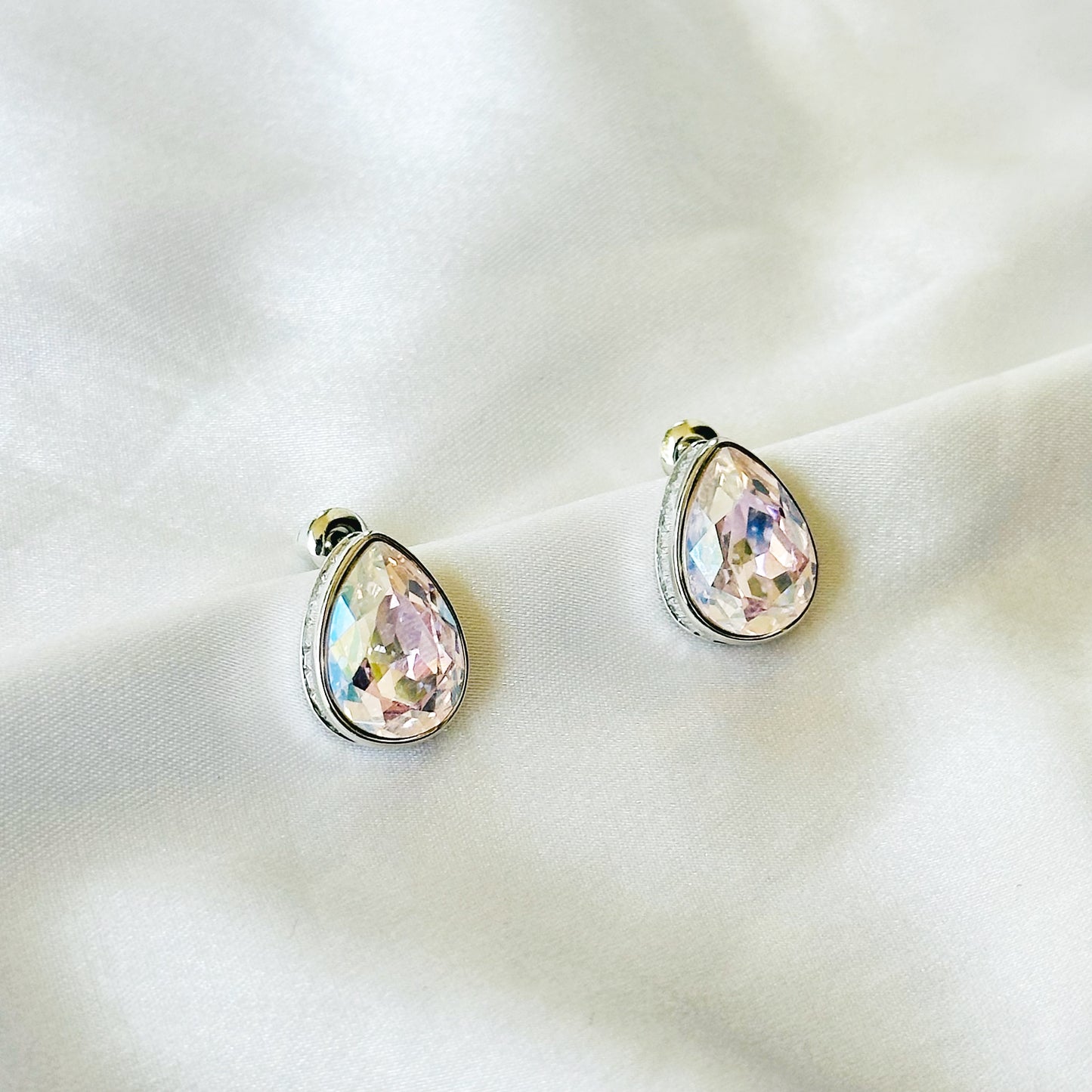Rose Water Opal Swarovski Crystal Silver Plated Stud Earrings