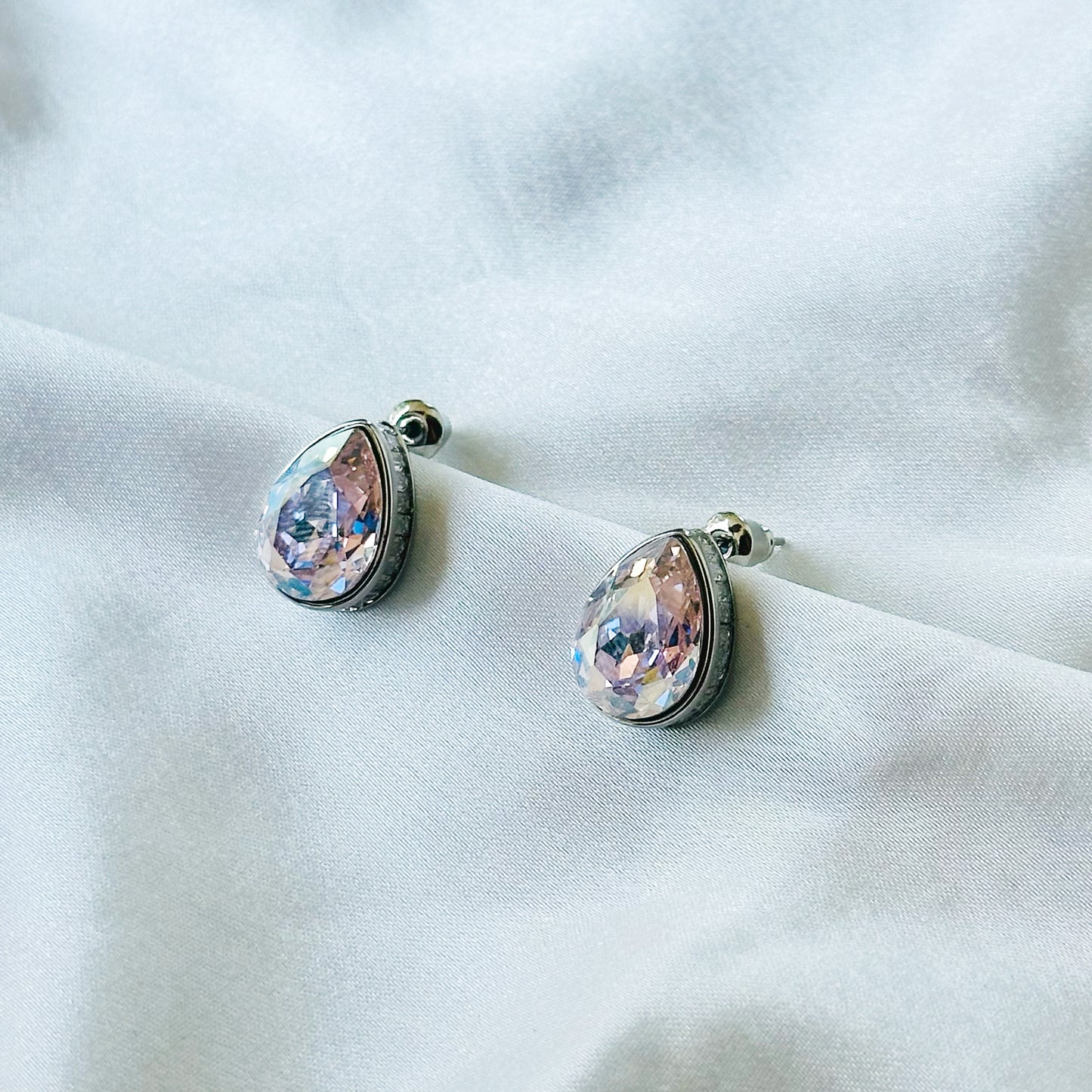 Rose Water Opal Swarovski Crystal Silver Plated Stud Earrings