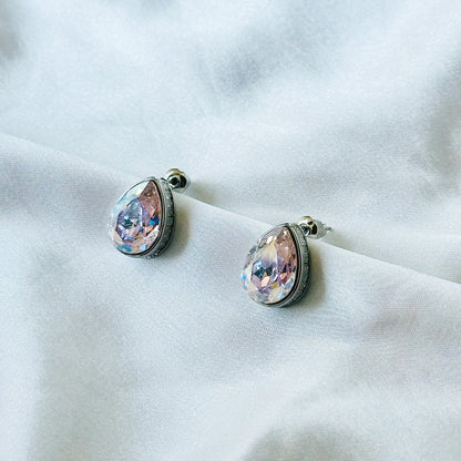 Rose Water Opal Swarovski Crystal Silver Plated Stud Earrings
