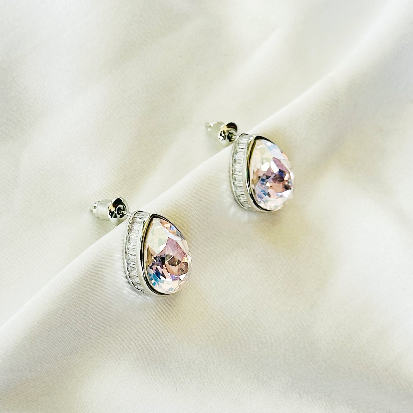 Rose Water Opal Swarovski Crystal Silver Plated Stud Earrings