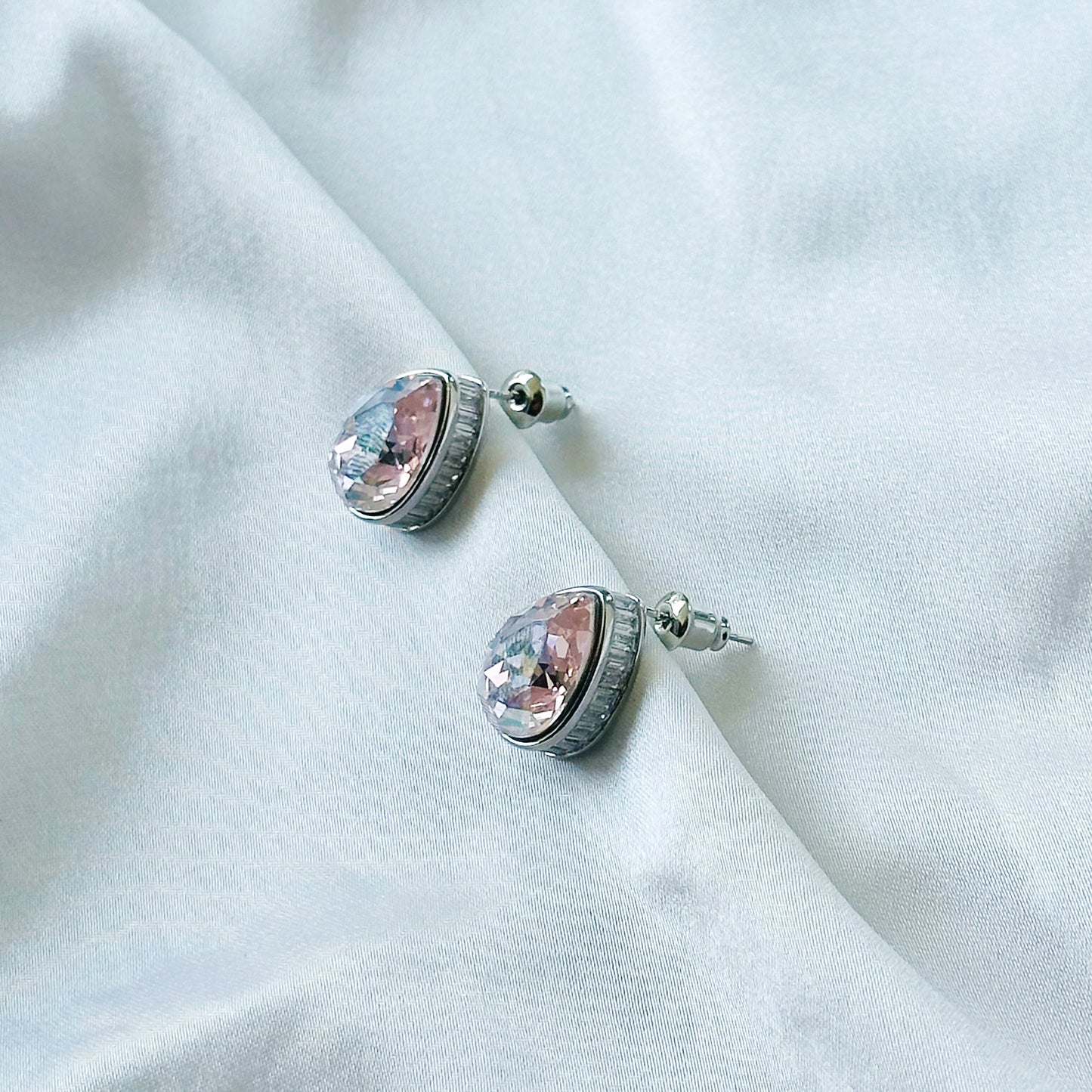 Rose Water Opal Swarovski Crystal Silver Plated Stud Earrings