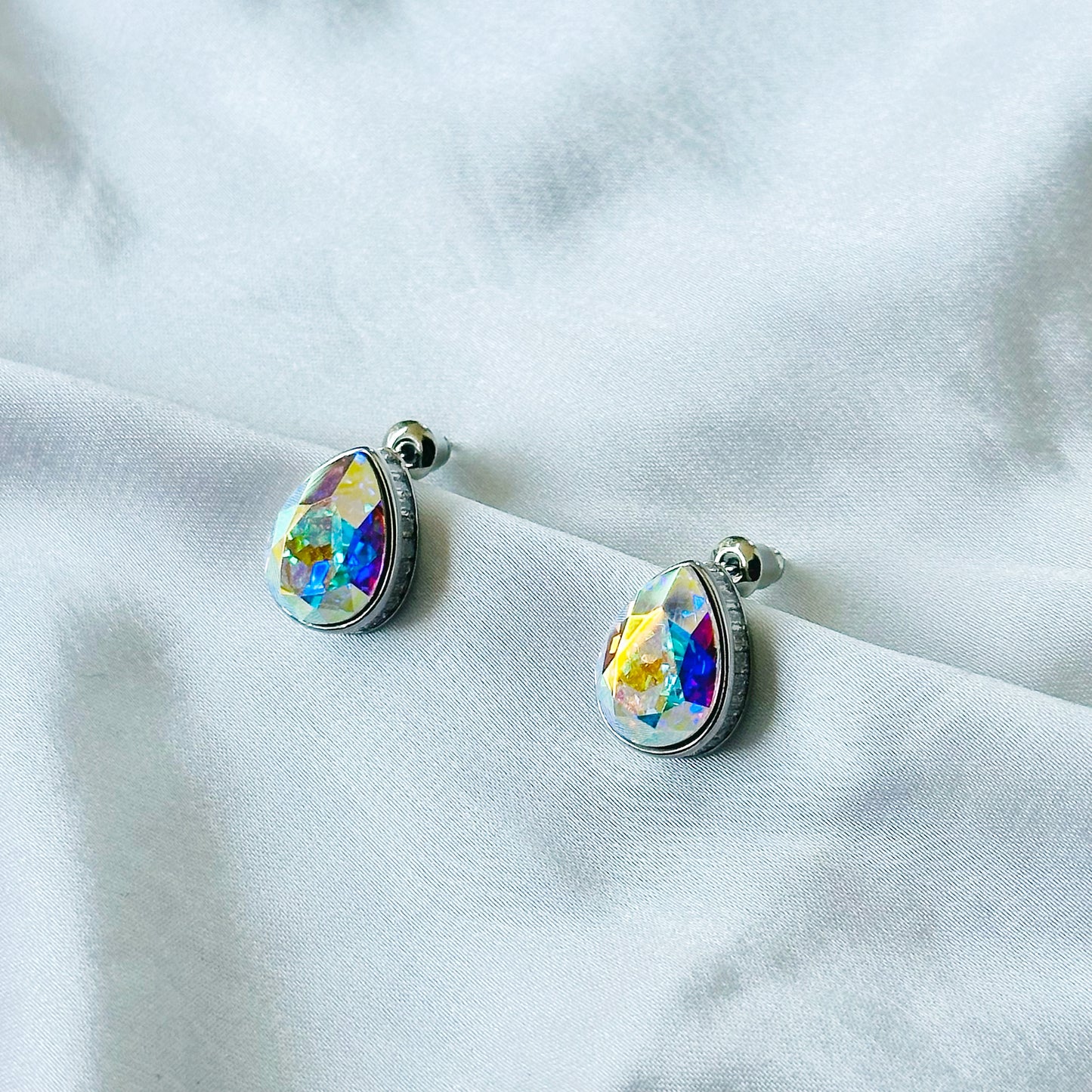 Air Blue Opal Swarovski Crystal Silver Plated Stud Earrings
