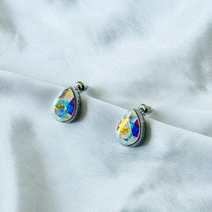 Air Blue Opal Swarovski Crystal Silver Plated Stud Earrings