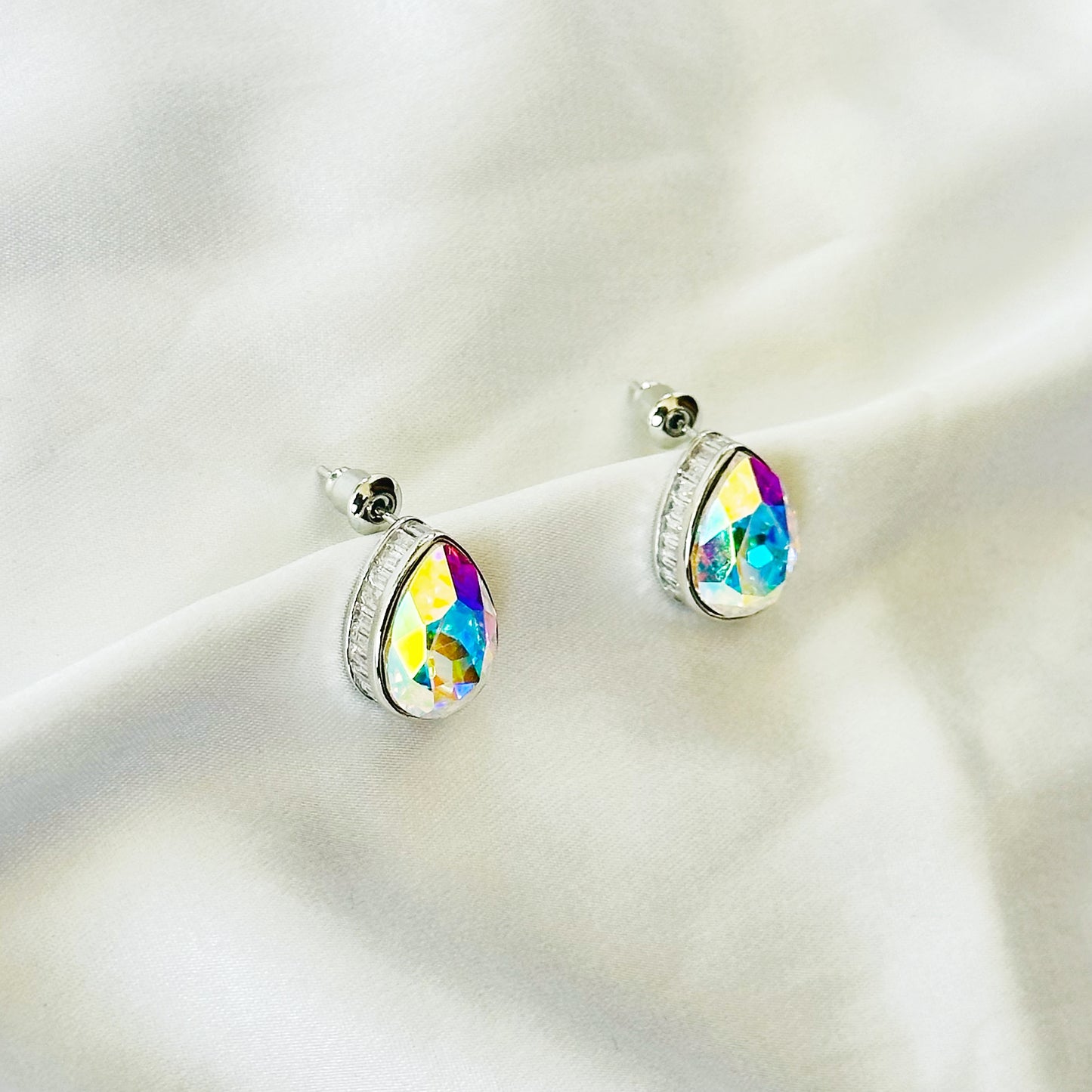 Air Blue Opal Swarovski Crystal Silver Plated Stud Earrings