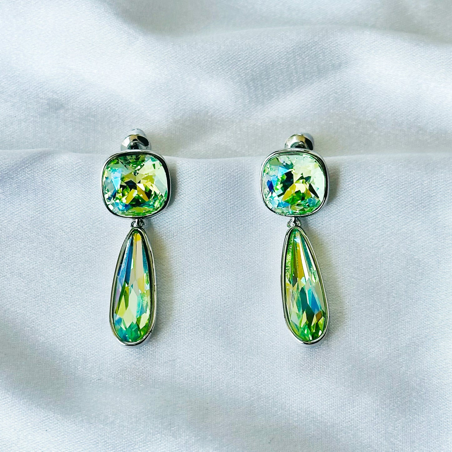 Green Peridot Swarovski Crystal Silver Plated Earrings