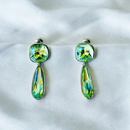 Green Peridot Swarovski Crystal Silver Plated Earrings