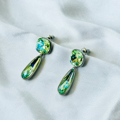 Green Peridot Swarovski Crystal Silver Plated Earrings