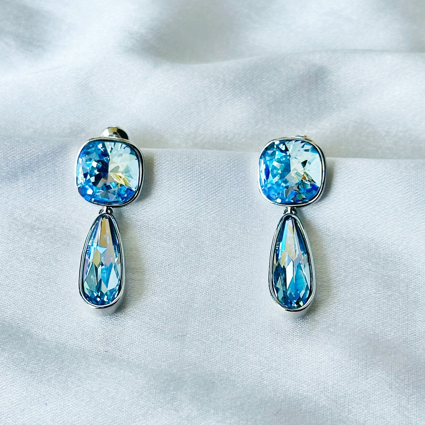 Aqua Blue Indicolite Swarovski Crystal Silver Plated Earrings