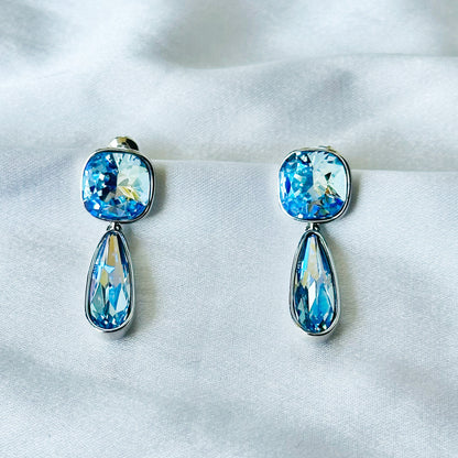 Aqua Blue Indicolite Swarovski Crystal Silver Plated Earrings