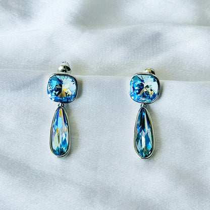 Aqua Blue Indicolite Swarovski Crystal Silver Plated Earrings