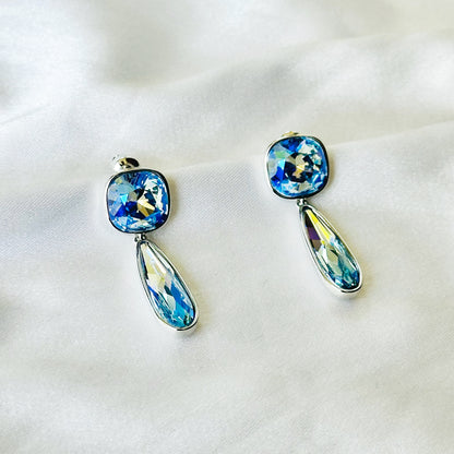 Aqua Blue Indicolite Swarovski Crystal Silver Plated Earrings