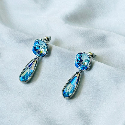 Aqua Blue Indicolite Swarovski Crystal Silver Plated Earrings