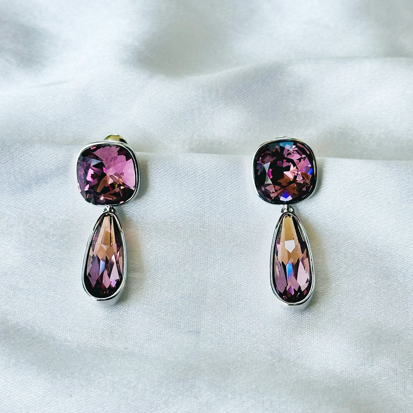 Purple Amethyst Swarovski Crystal Silver Plated Earrings