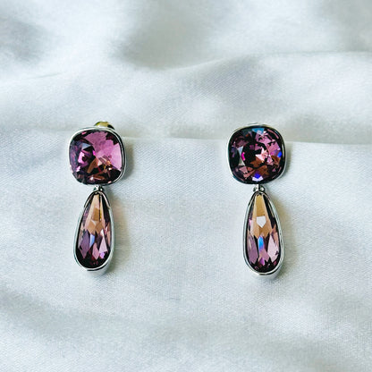 Purple Amethyst Swarovski Crystal Silver Plated Earrings