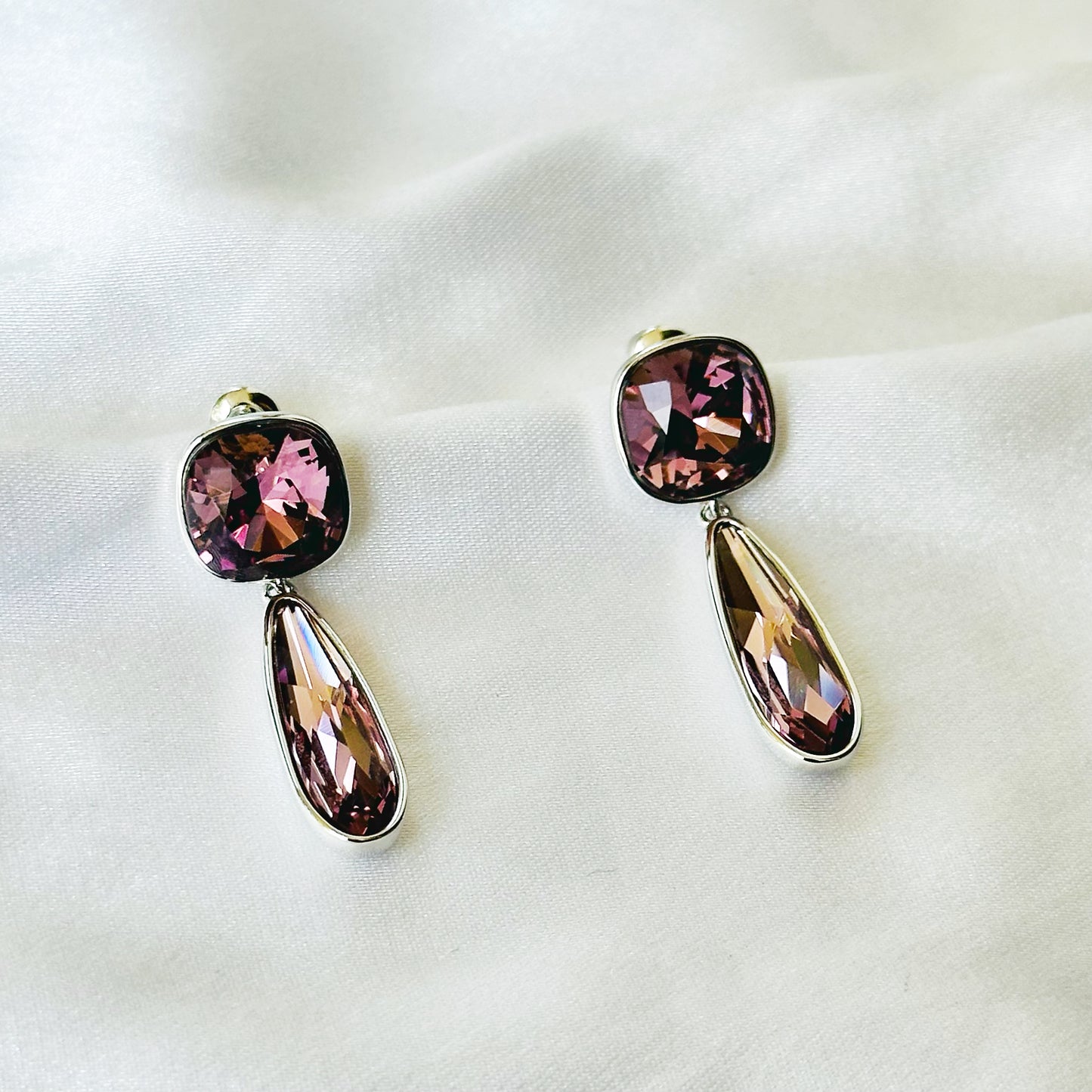 Purple Amethyst Swarovski Crystal Silver Plated Earrings