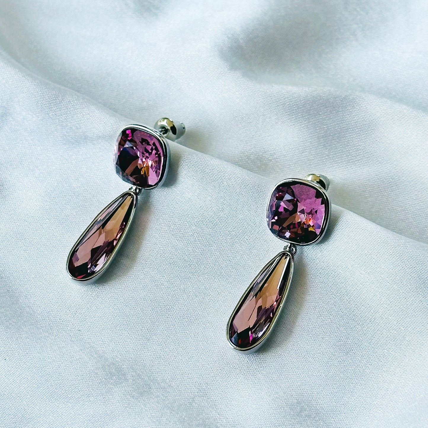 Purple Amethyst Swarovski Crystal Silver Plated Earrings