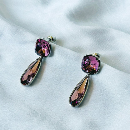 Purple Amethyst Swarovski Crystal Silver Plated Earrings