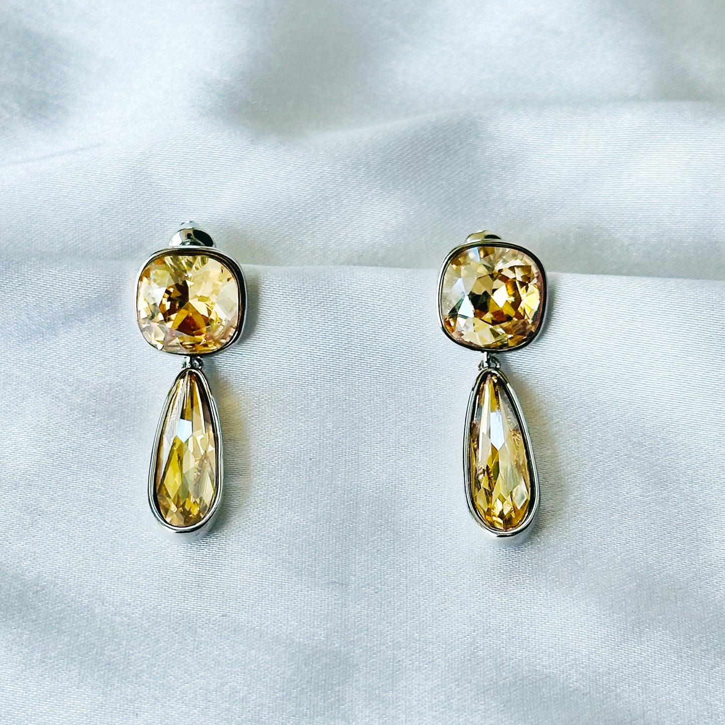 Light Yellow Topaz Swarovski Crystal Silver Plated Earrings