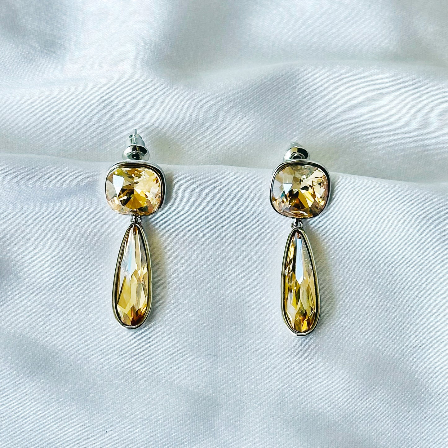 Light Yellow Topaz Swarovski Crystal Silver Plated Earrings