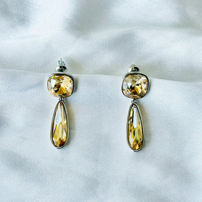 Light Yellow Topaz Swarovski Crystal Silver Plated Earrings