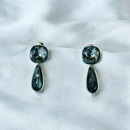 Black Morion Swarovski Crystal Silver Plated Earrings