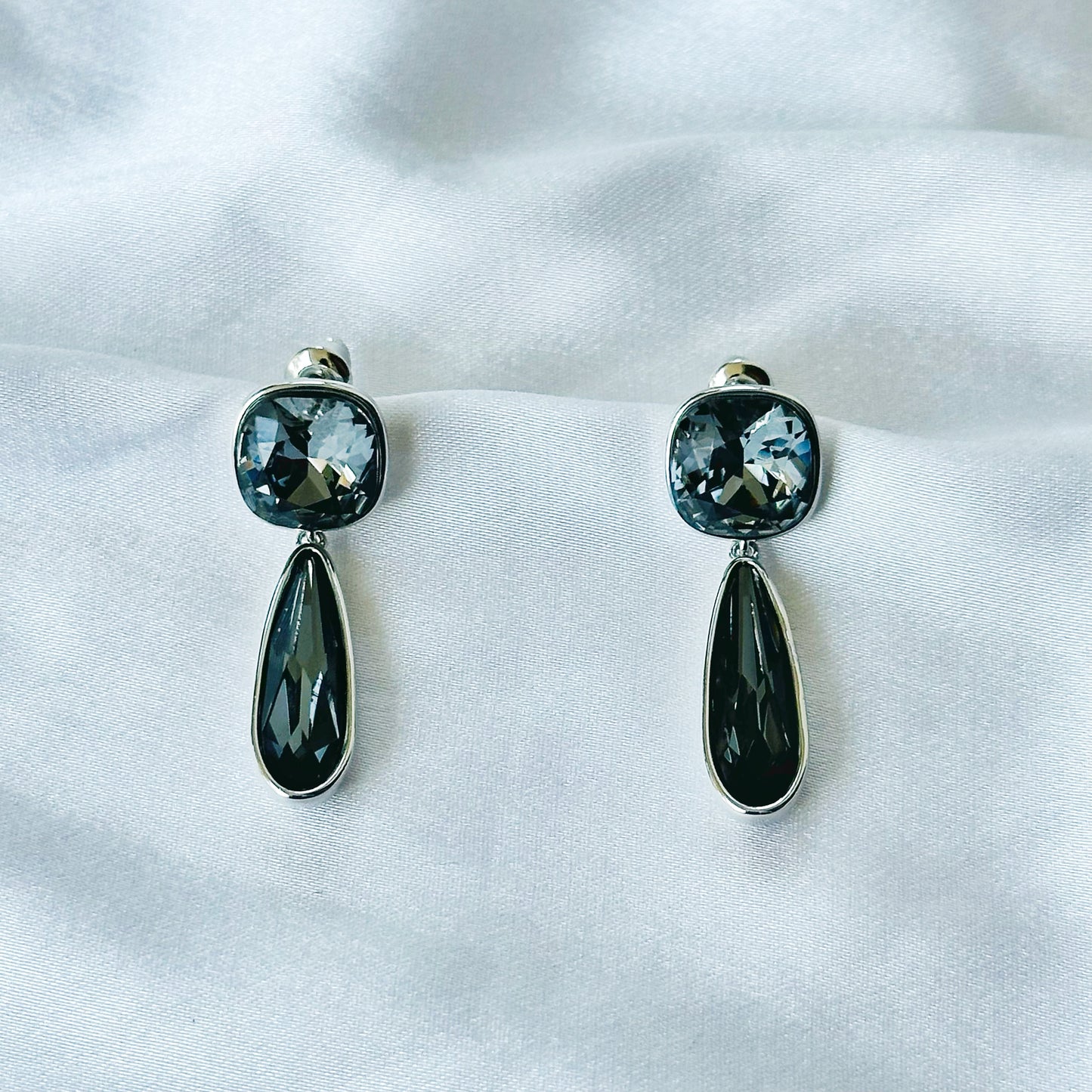 Black Morion Swarovski Crystal Silver Plated Earrings
