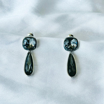 Black Morion Swarovski Crystal Silver Plated Earrings
