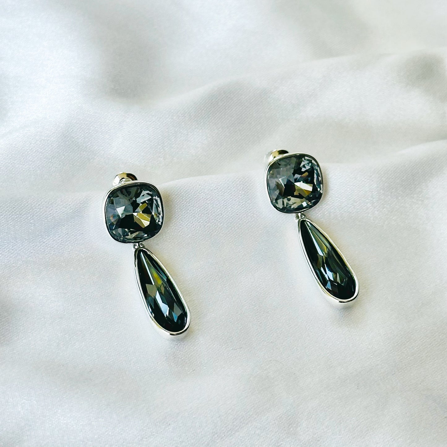 Black Morion Swarovski Crystal Silver Plated Earrings