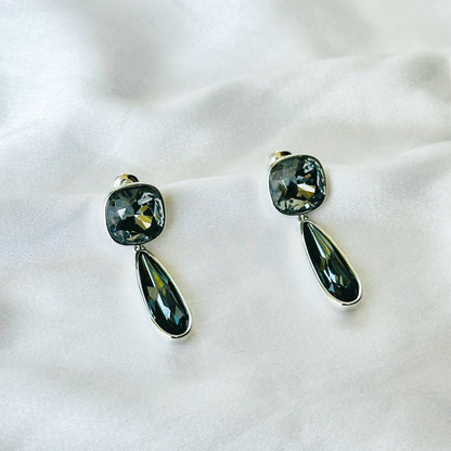 Black Morion Swarovski Crystal Silver Plated Earrings