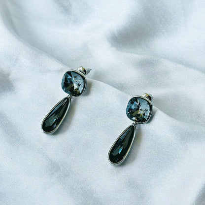 Black Morion Swarovski Crystal Silver Plated Earrings