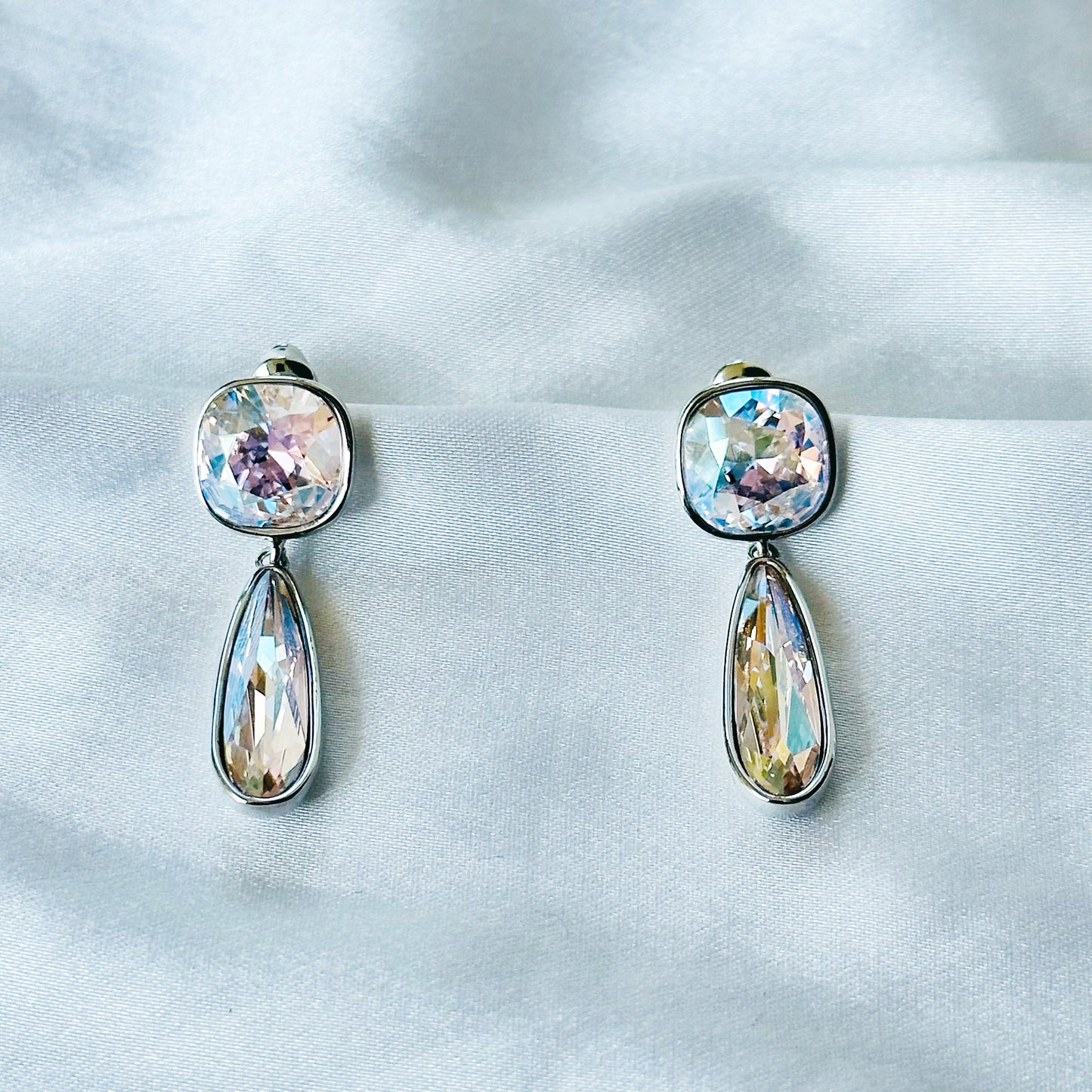 Rose Water Opal Swarovski Crystal Silver Plated Earrings