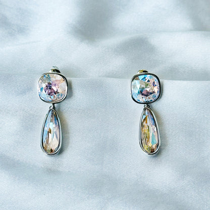 Rose Water Opal Swarovski Crystal Silver Plated Earrings