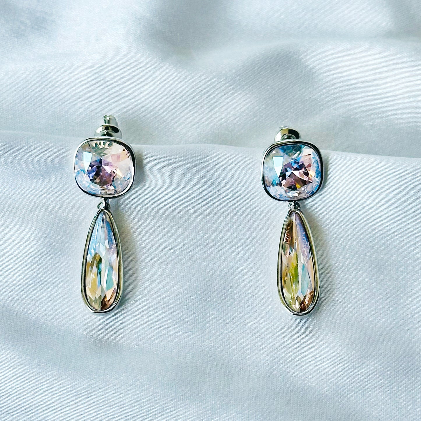 Rose Water Opal Swarovski Crystal Silver Plated Earrings