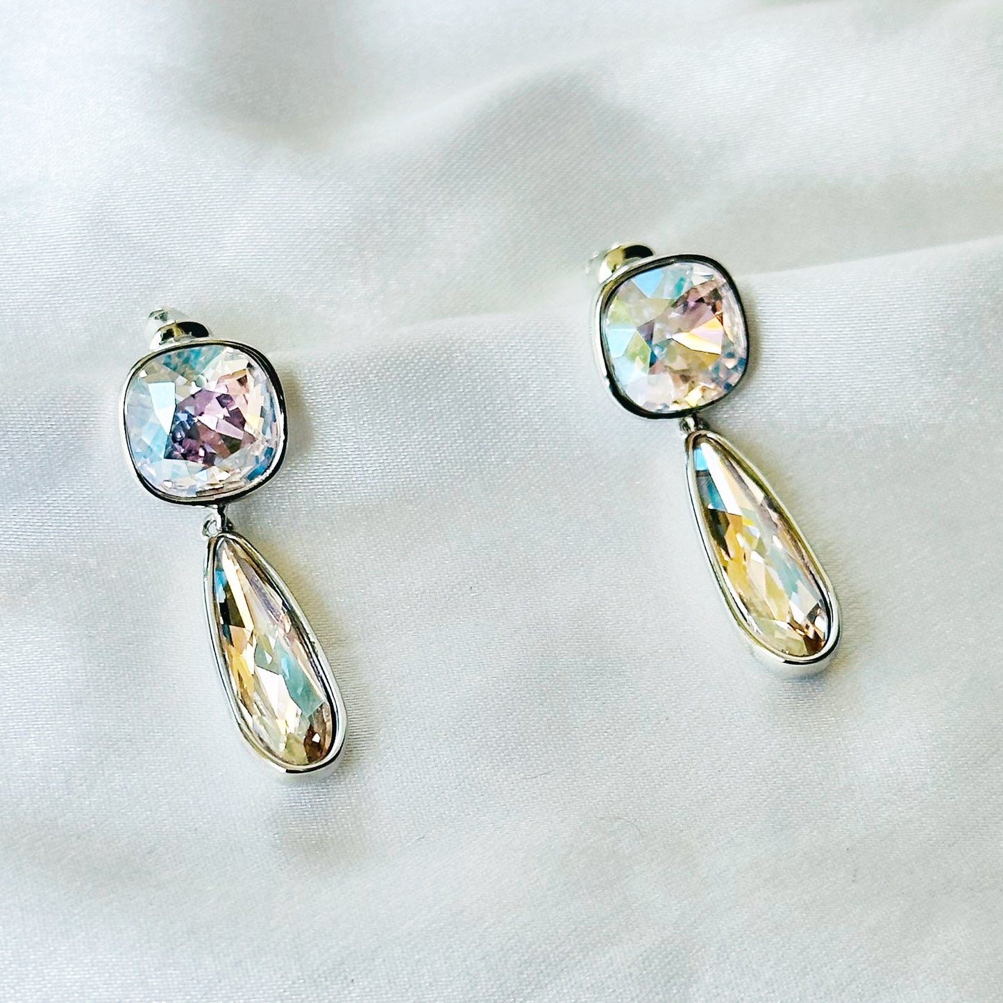 Rose Water Opal Swarovski Crystal Silver Plated Earrings