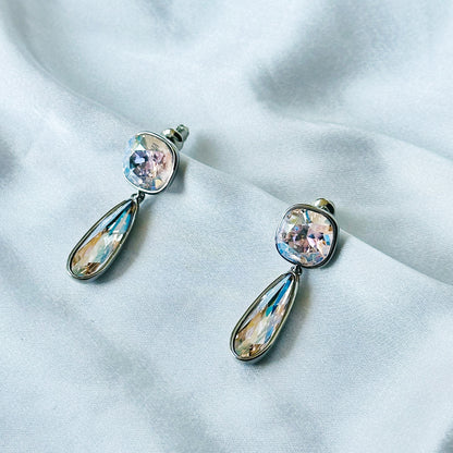 Rose Water Opal Swarovski Crystal Silver Plated Earrings