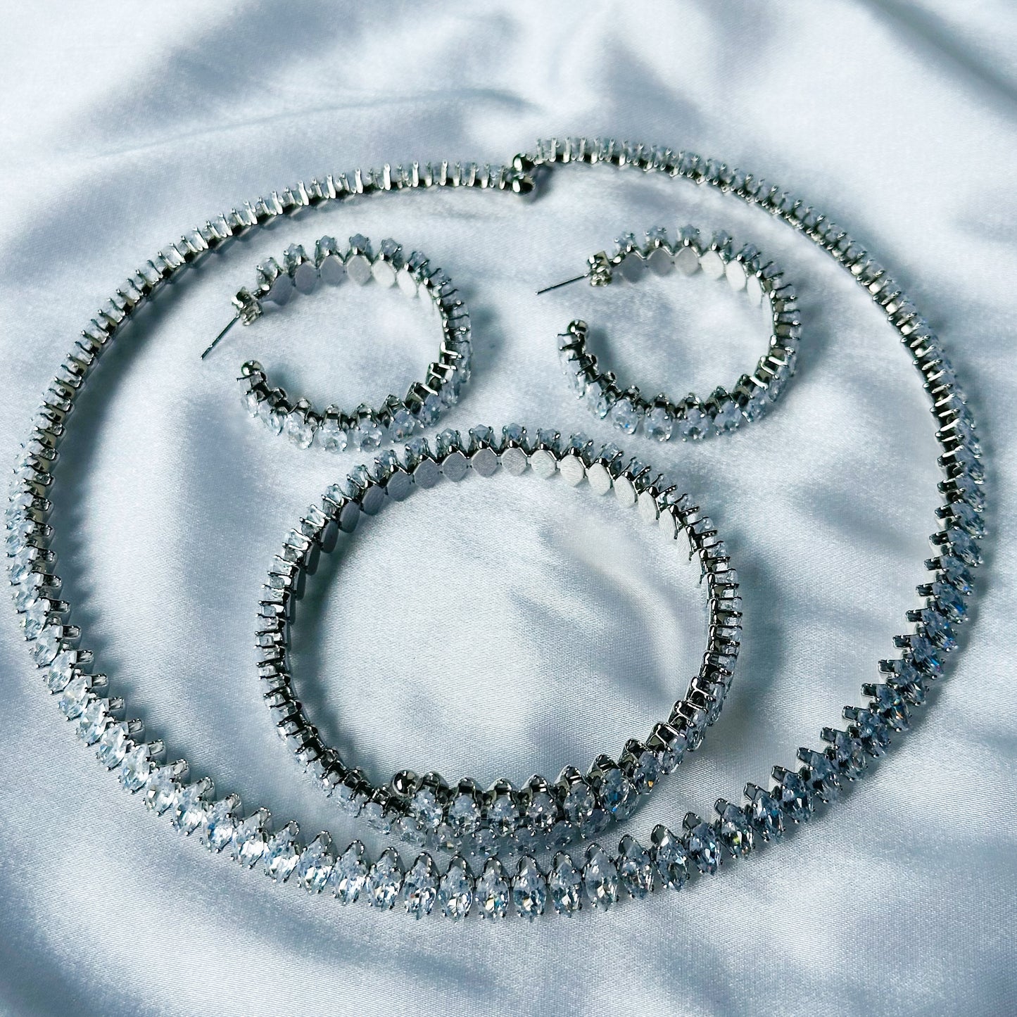 American Diamond Silver Plated Choker Necklace Set Combo