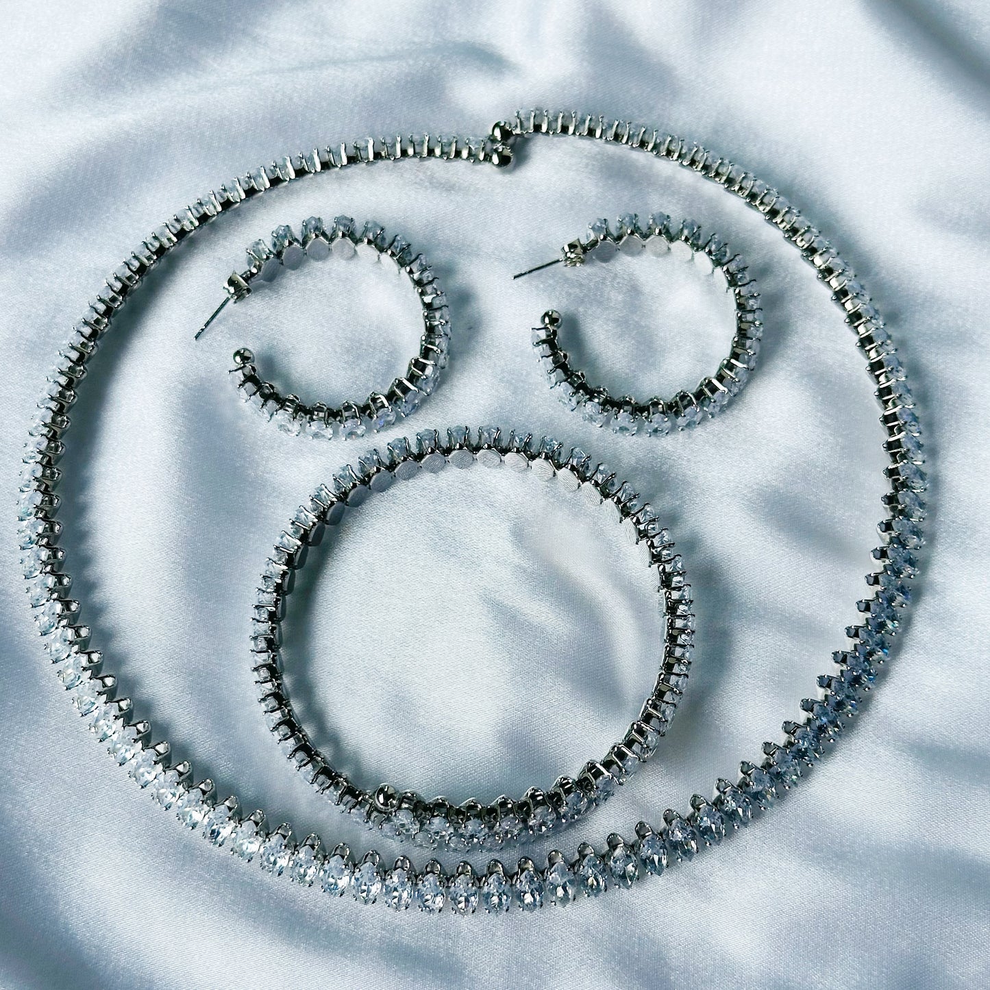 American Diamond Silver Plated Choker Necklace Set Combo
