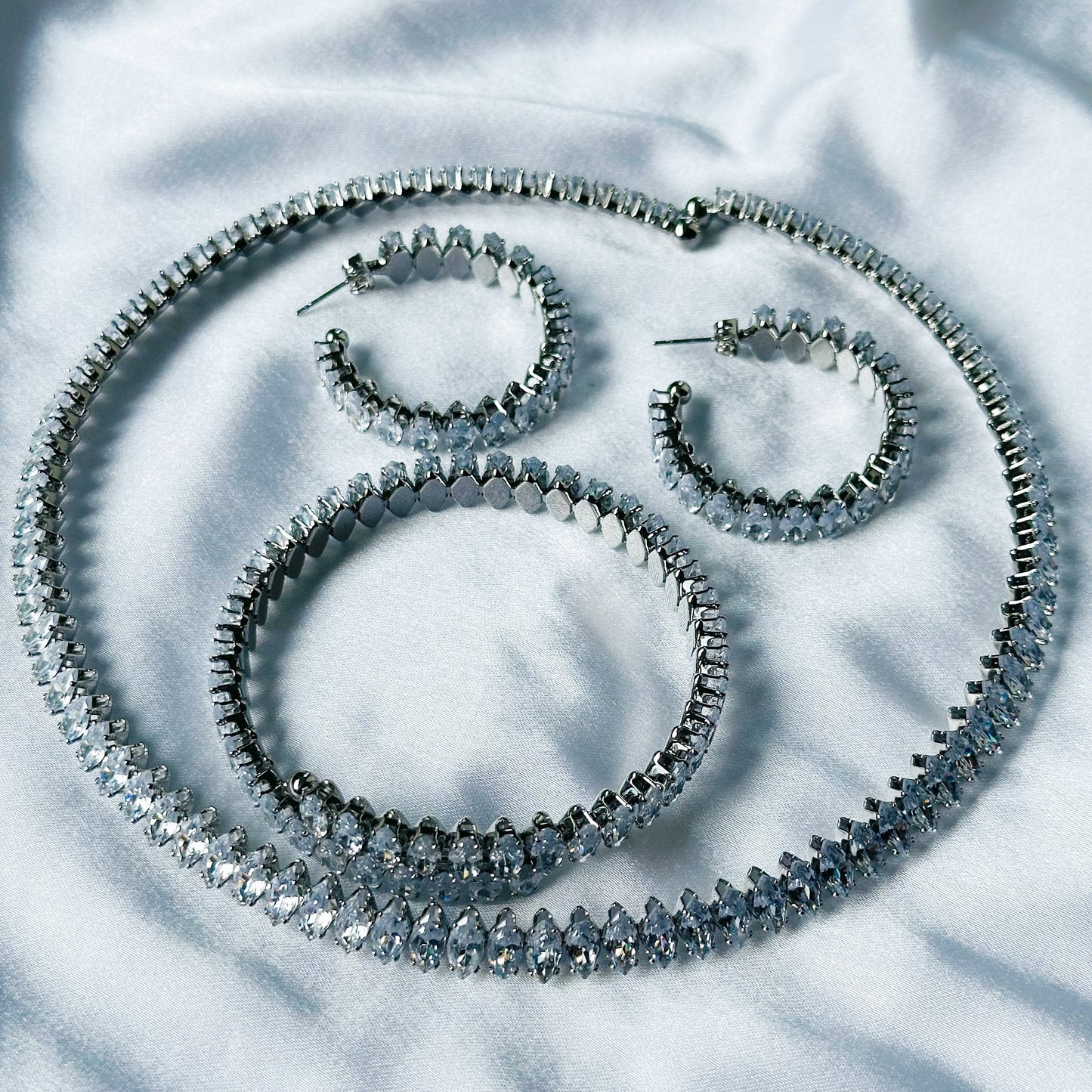 American Diamond Silver Plated Choker Necklace Set Combo
