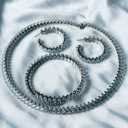 American Diamond Silver Plated Choker Necklace Set Combo