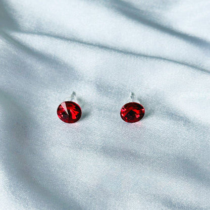 Red Siam Swarovski Crystal Silver Plated Stud Earrings