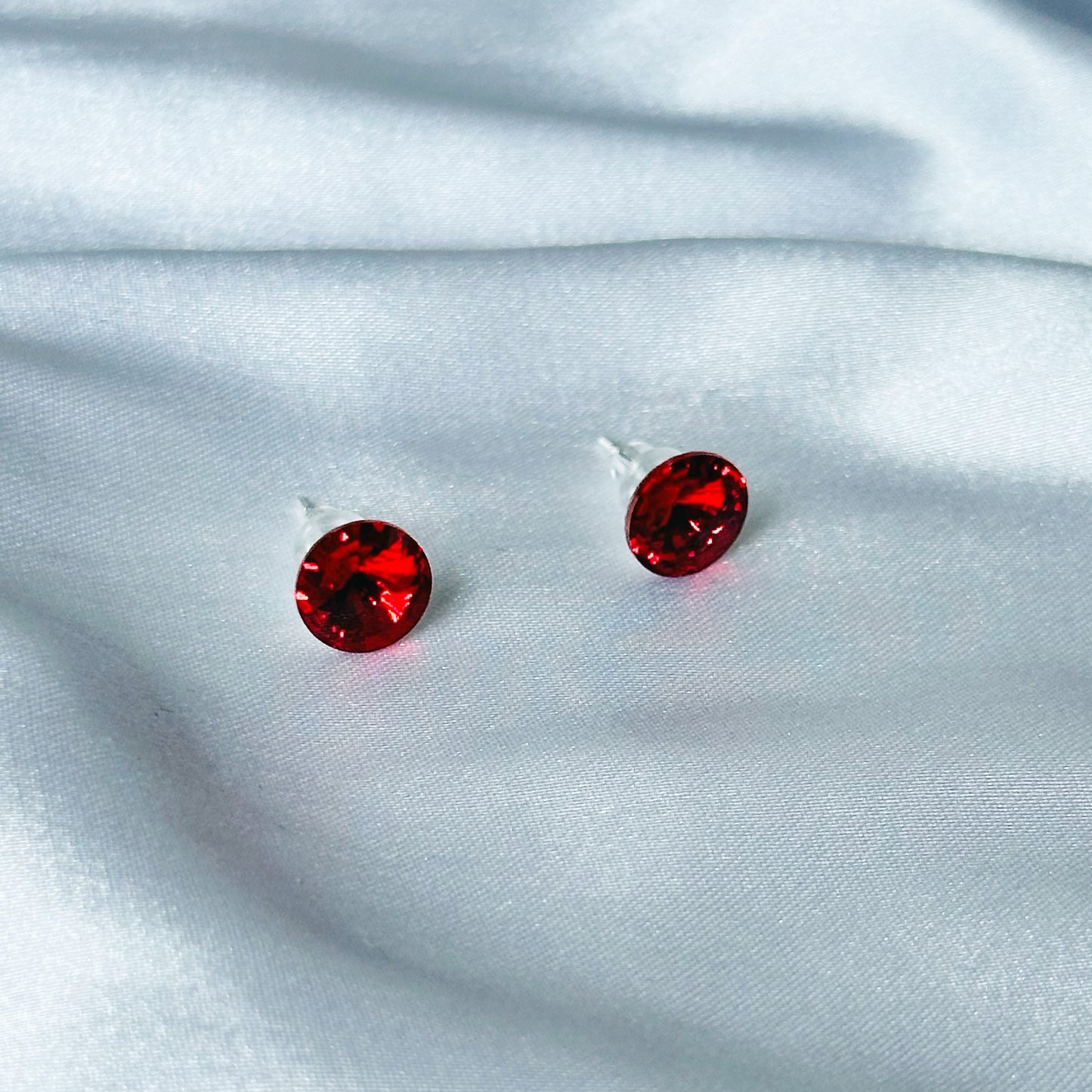 Red Siam Swarovski Crystal Silver Plated Stud Earrings