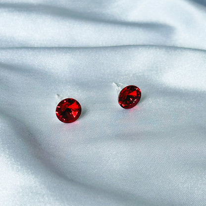 Red Siam Swarovski Crystal Silver Plated Stud Earrings
