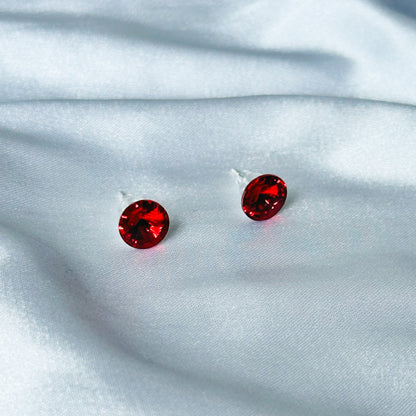Red Siam Swarovski Crystal Silver Plated Stud Earrings