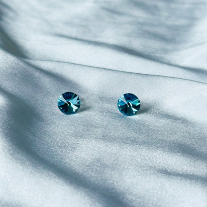 Aquamarine Swarovski Crystal Silver Plated Stud Earrings