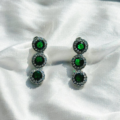 Green Emerald Cubic Zircon Stone American Diamond Silver Plated Necklace Set