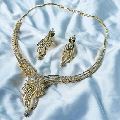 Solitaire Cubic Zircon American Diamond Gold/Silver Plated Necklace Set
