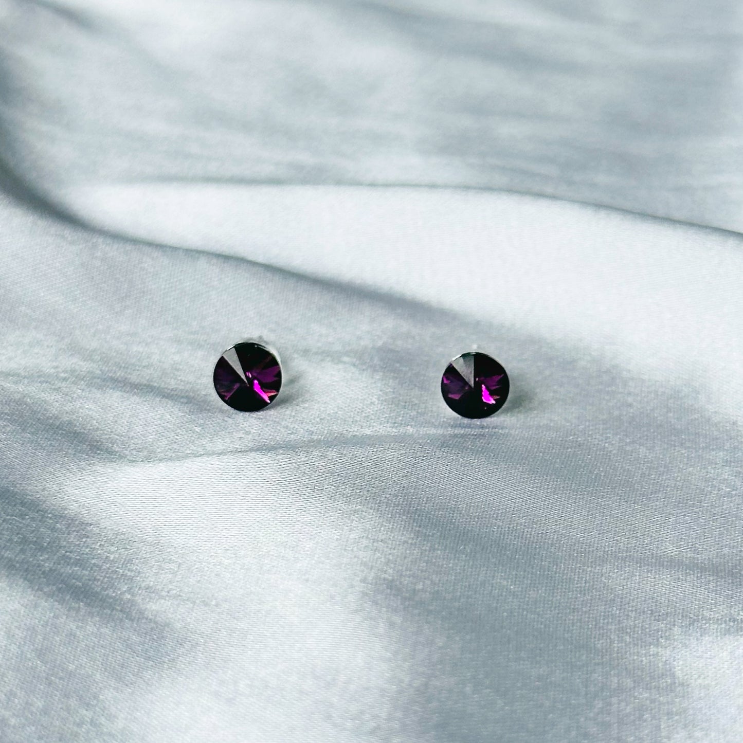 Deep Purple Amethyst Swarovski Crystal Silver Plated Stud Earrings