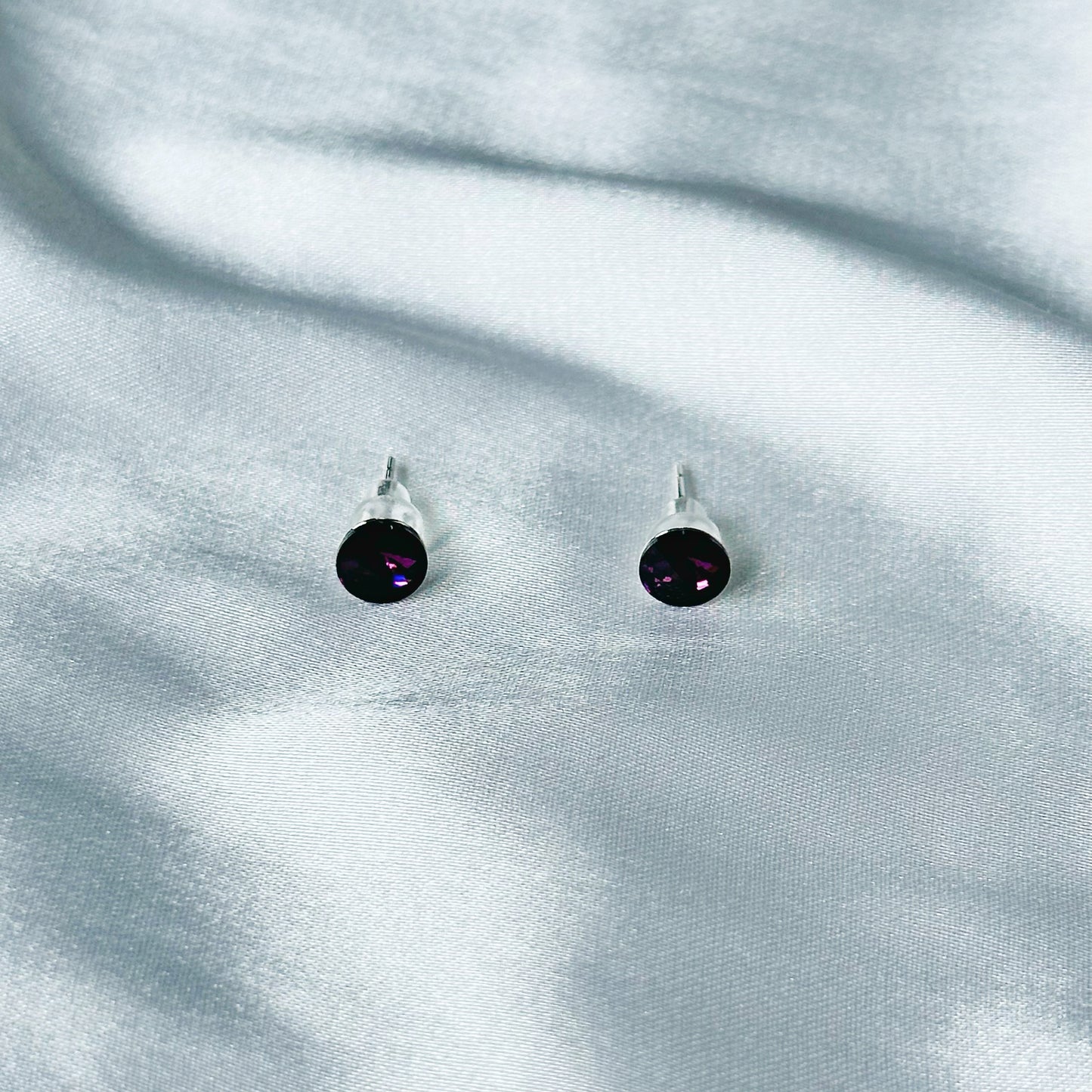 Deep Purple Amethyst Swarovski Crystal Silver Plated Stud Earrings